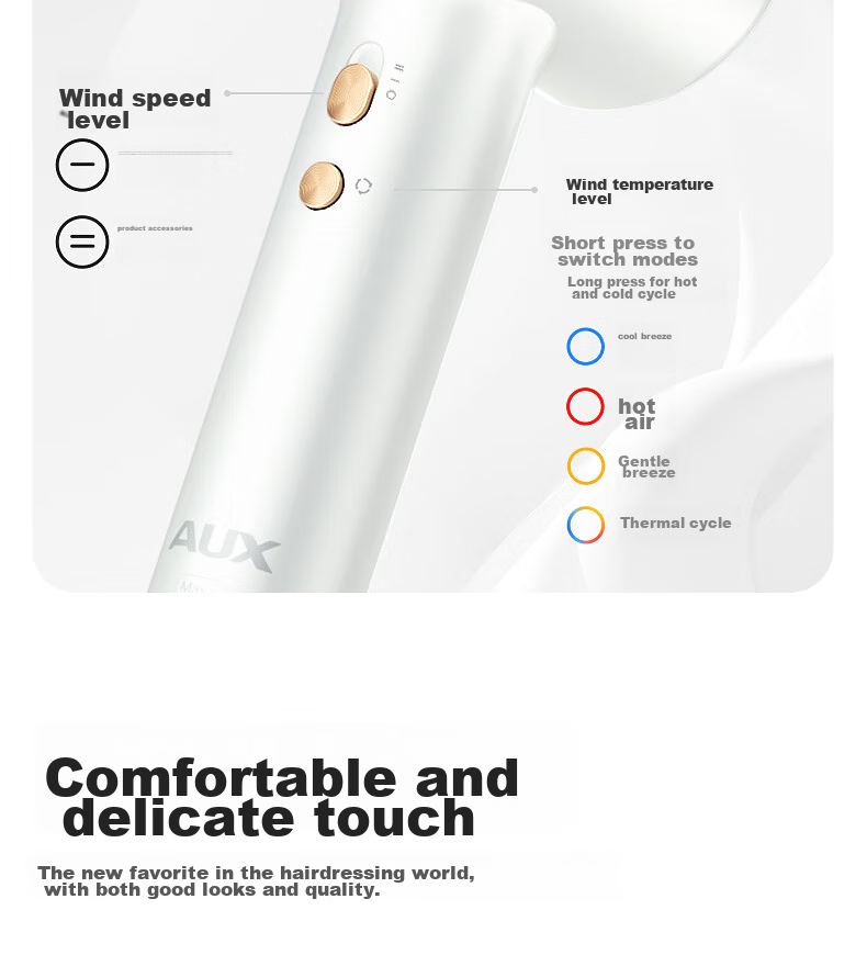 AUX High-Speed Hair Dryer, 800W, Low Power for Dormitory Use, Essential for College Students, Hair Protection with Negative Ions, 1200W Or Less, Bladeless, Powerful Airflow, Quick-Drying Electric Hair Dryer 18