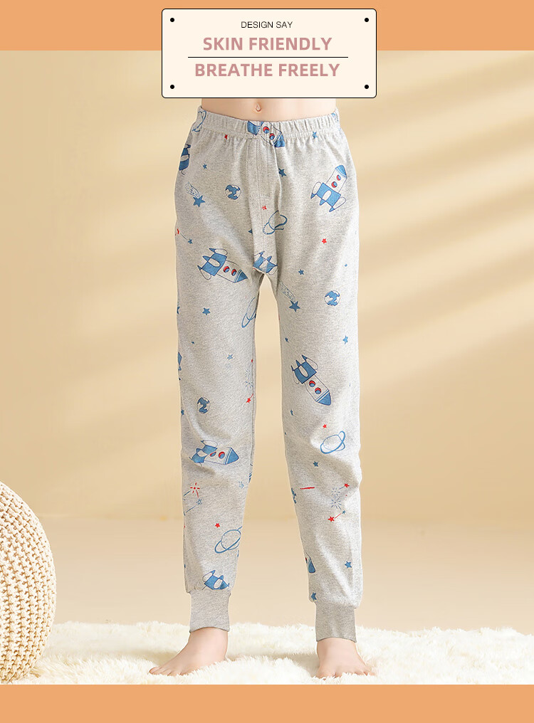 Nanjiren Children's Autumn And Winter Cotton Thermal Pants, Boys' Long Johns, Big Kids' Pajama Pants, Student Warm Trousers, 2-Pack, White + Blue, Size 110 15