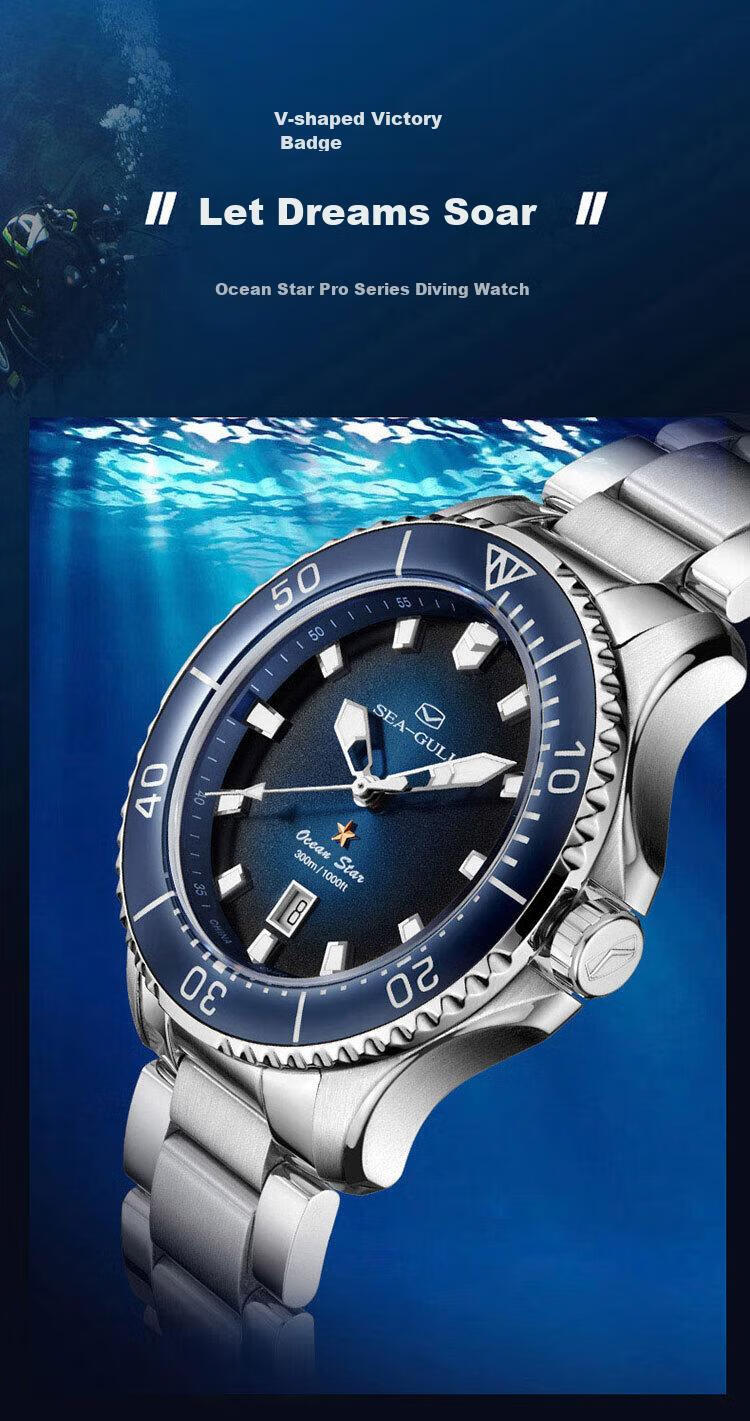 SEAGULL Men's Automatic Mechanical Watch, Ocean Pro Men's Watch Birthday Gift Diving Watch 1213 (Black 40mm) 5