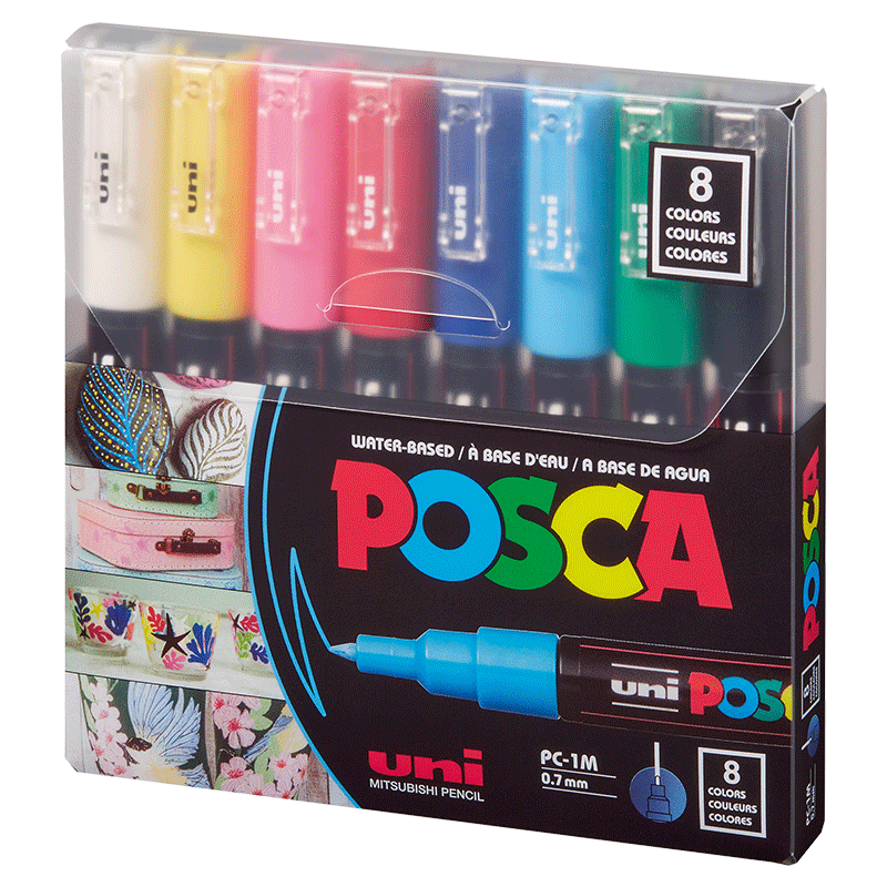 Uni Mitsubishi POSCA Acrylic Marker Set, 8 Colors (Ultra-Fine), Colored Markers, Advertising Pens, Graffiti Pens, PC-1M Watercolor Pens, Art Supplies, Drawing Tools, Graduation Gift