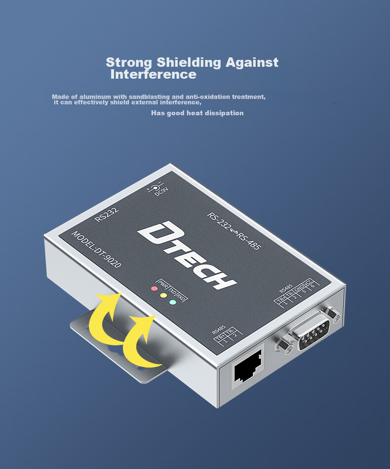 DTECH RS232 to RS485 Active Converter, Bidirectional Conversion Transmission, Industrial Grade 9-Pin Serial Communication Protocol, Lightning And Surge Protection Converter, DT-9020 9
