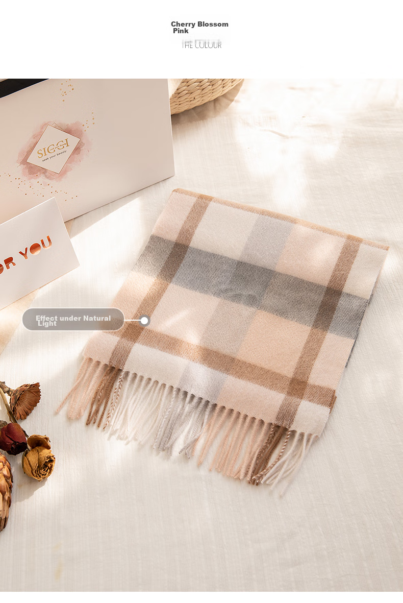 Siggi [Gift Box] Pure Cashmere Scarf for Women, Autumn And Winter British Plaid Shawl, Warm Neck Wrap, Mid-Autumn Festival And New Year Gift 21