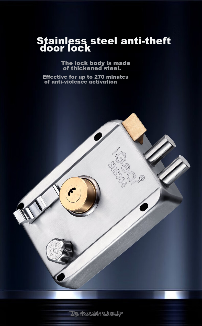 IGear Old-Style Door Lock, B-Grade Anti-Theft Exterior Door Lock, 304 Stainless Steel, Wooden Door Iron Thickened Lock Body, Interior Door Lock, Brushed Finish, Left-Opening 3
