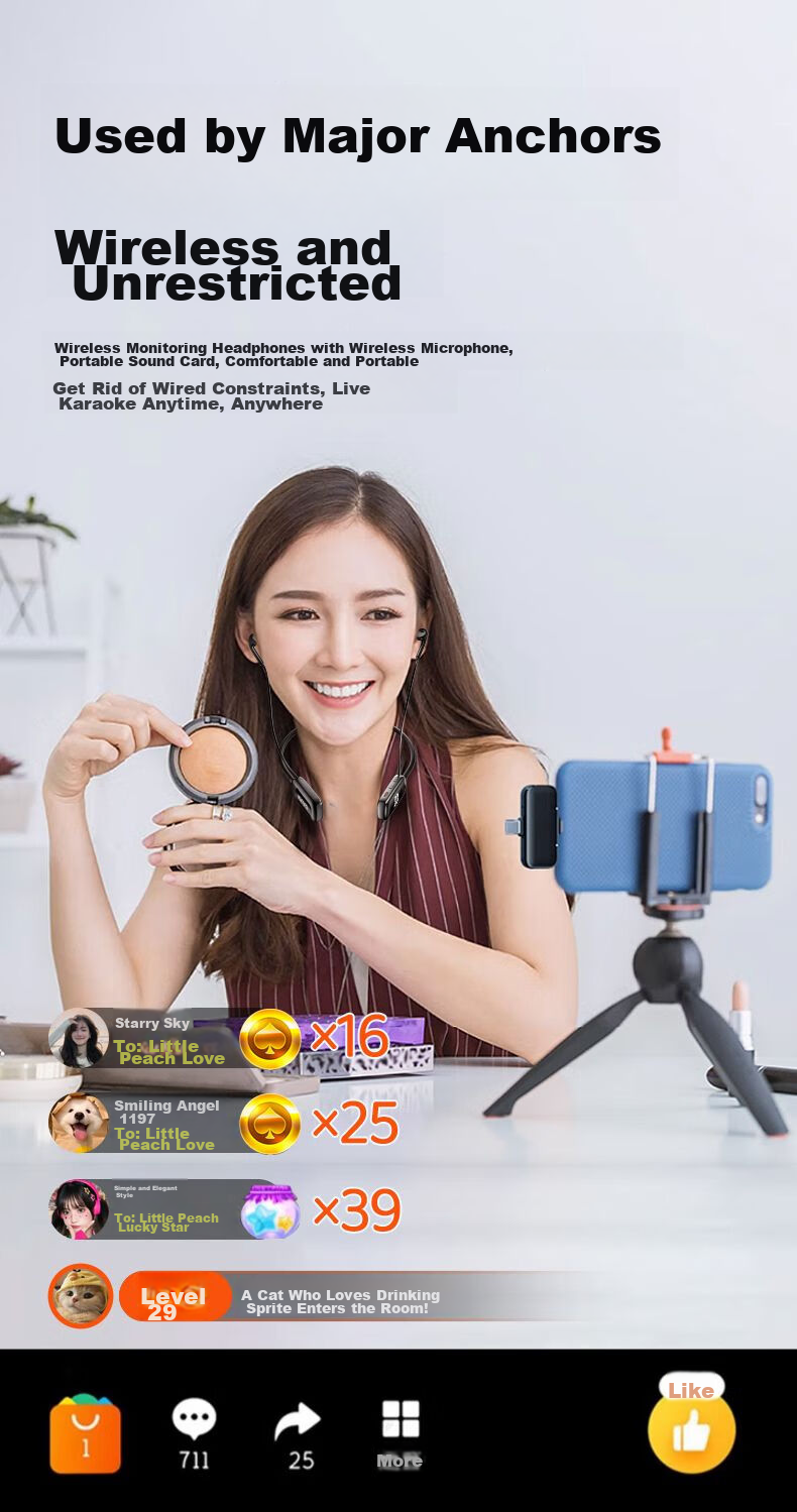 KINYO Wireless Live Sound Card Headset All-in-One Microphone 3-in-1 Bluetooth Dual Speaker Noise-Cancelling Neckband Device E900 One-to-One 9