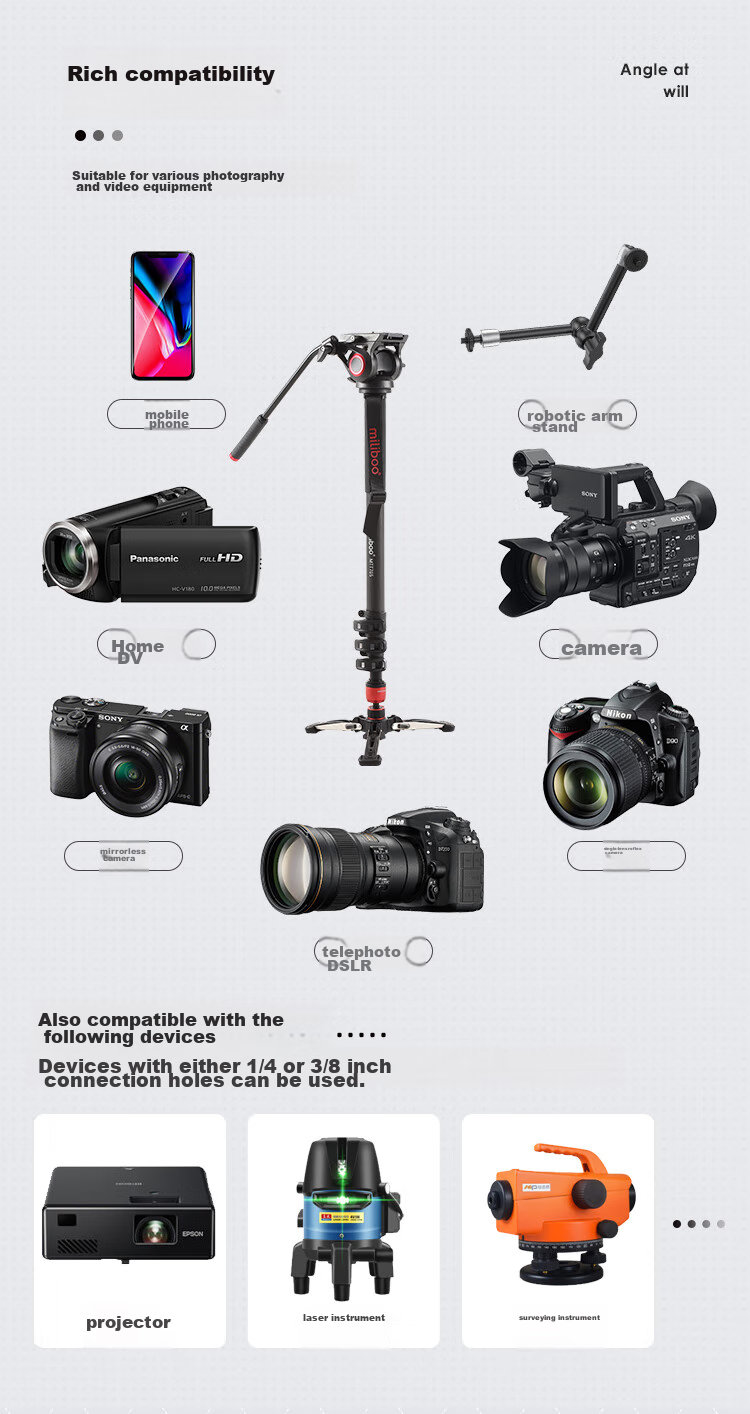 Milibo MTT705BS Third-Generation Monopod Carbon Fiber Tripod for DSLR Cameras, Professional Photography And DV Shooting with Hydraulic Head Kit 12