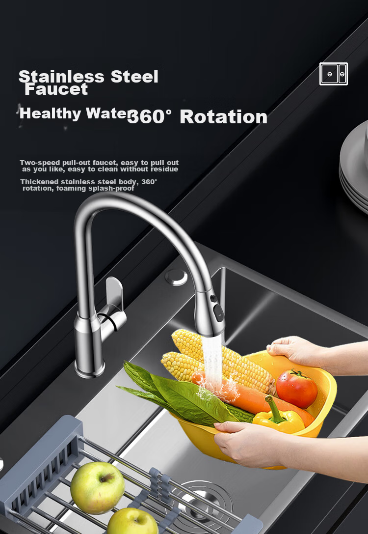 MEJUE Kitchen Sink, Stainless Steel Faucet Sink, Integrated Undermount Basin for Washing Vegetables And Dishes, Vegetable Cleaning Sink, 2467 12