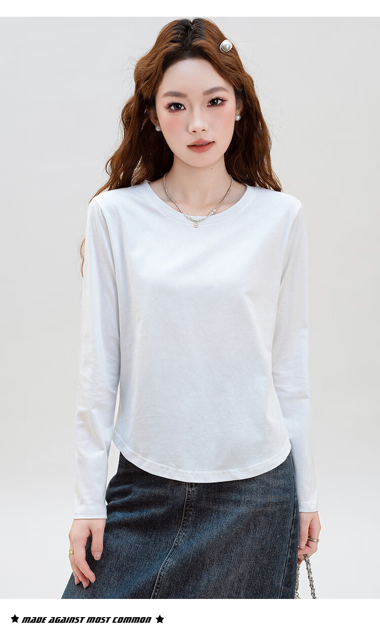NOME Autumn And Winter New Round Neck Slim-Fit Long-Sleeve T-Shirt for Women, Body-Hugging Waist-Cinching Base Layer Inner Wear, White, XL 8
