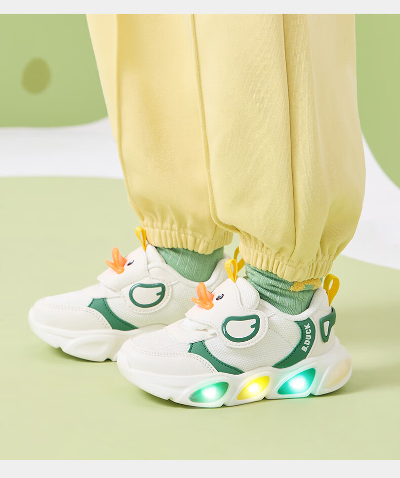 B.Duck Children's Walking Shoes, Girls' Light-Up Shoes, Boys' Glow-In Sneakers, Model 6868, Blue And White, Size 30 5