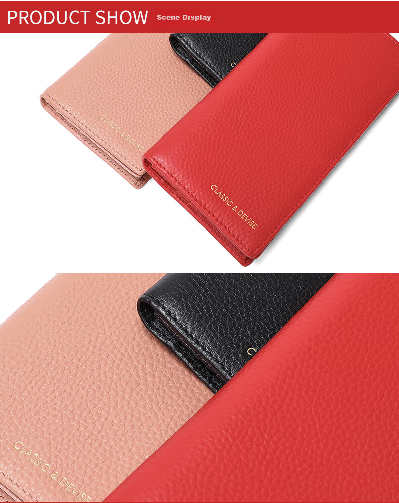Viney Top-Grain Leather Wallet for Women, Long Style, Large Capacity, Mom's Clutch Bag, Simple Luxury Student Coin Purse, Leather Wallet, Money Clip 6