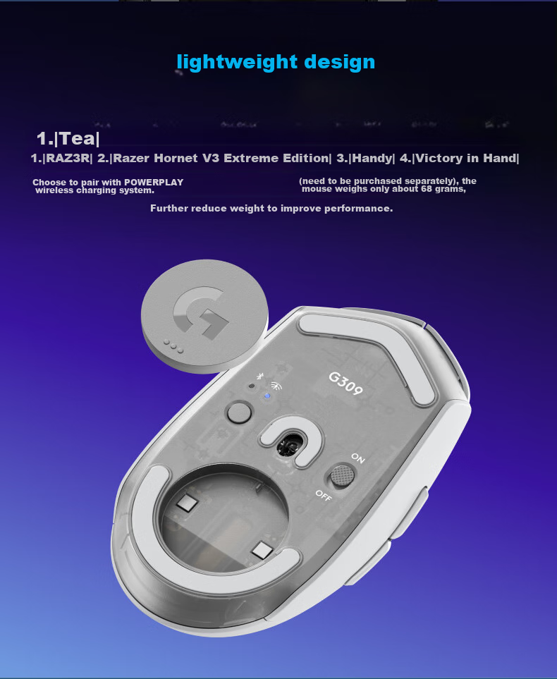 G G309 Wanderer Wireless Gaming Mouse, Esports Mouse for PUBG LOL FPS Games, Hybrid Micro-Adjustment, Dual-Mode Connection, White 5