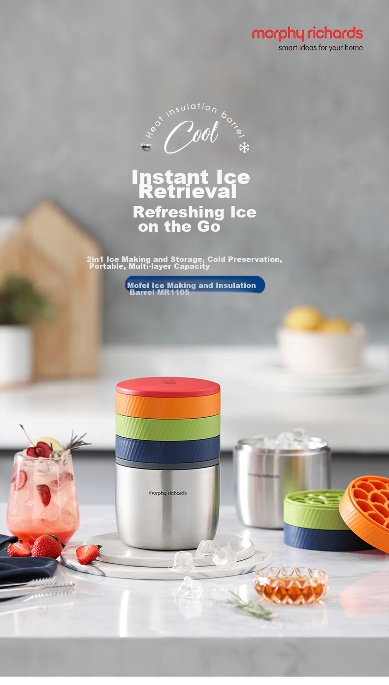 Morphyrichards Ice Cube Tray Mold, Three-Layer Ice Maker with Quick Release, Stainless Steel Ice Storage And Insulation Bucket, Home Ice Maker Mold MR1105 1