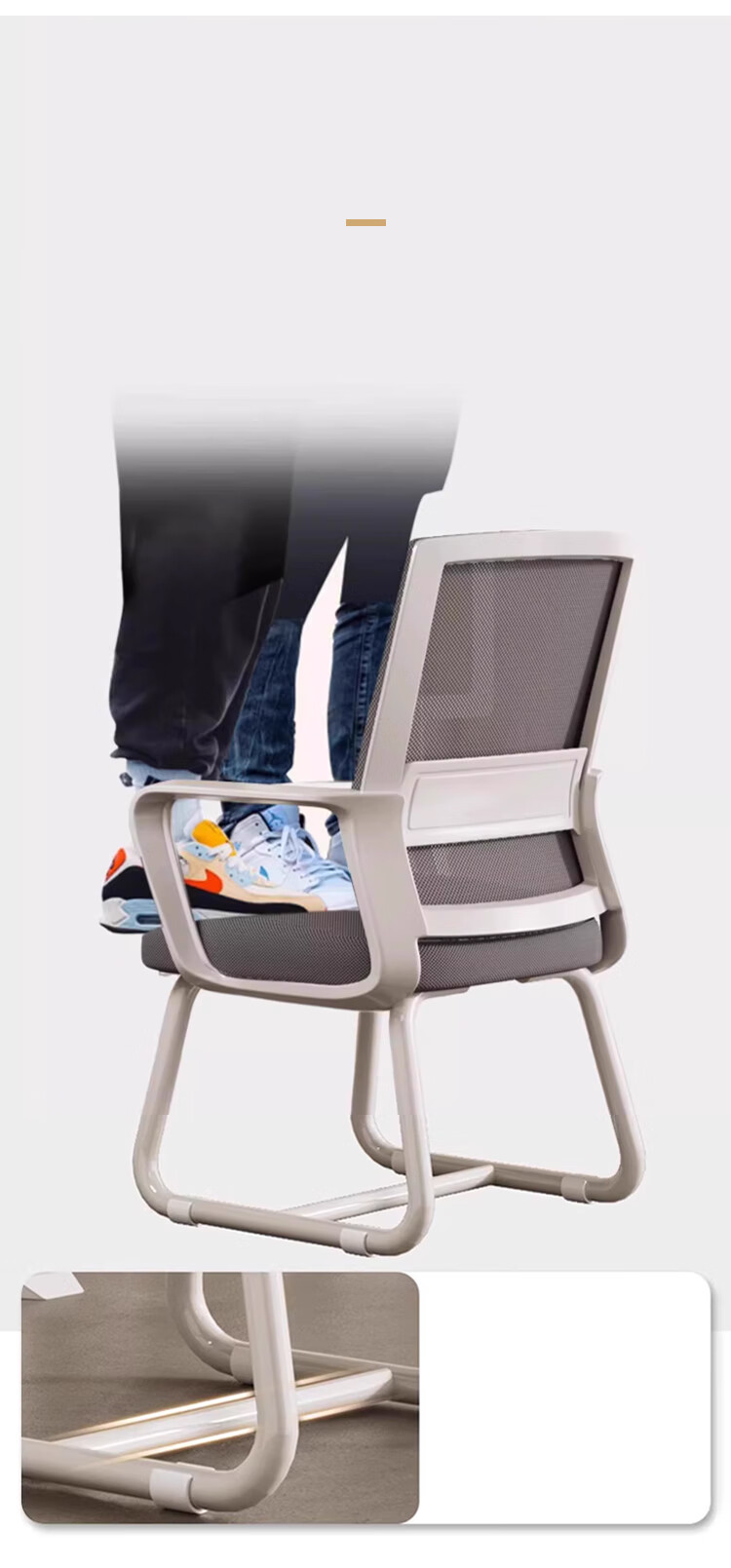 Huakaizhixing Chair Computer Chair Home Office Chair Bow-Shaped Chair BG162 White Frame Gray Mesh Foam Headrest Model 12
