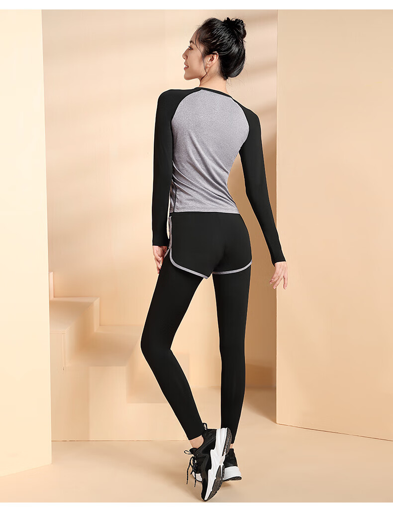CAMEL Long-Sleeve Two-Piece Fitness Wear for Women, Yoga Sportswear YK2226L5494 Gray M 3