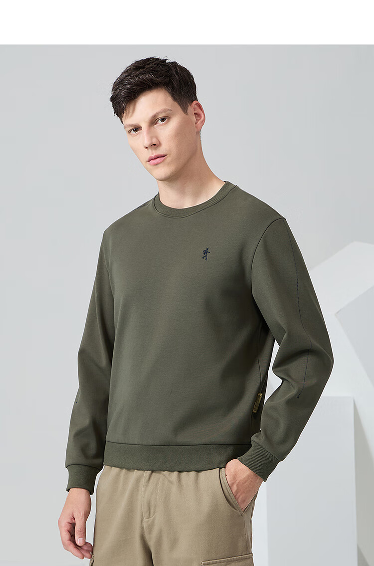 DANCING WOLVES [Fleece-Lined Thickened] Autumn And Winter Plain Line Design Trendy Versatile Round Neck Thick Sweatshirt for Men, 001 Black, Size 180 8