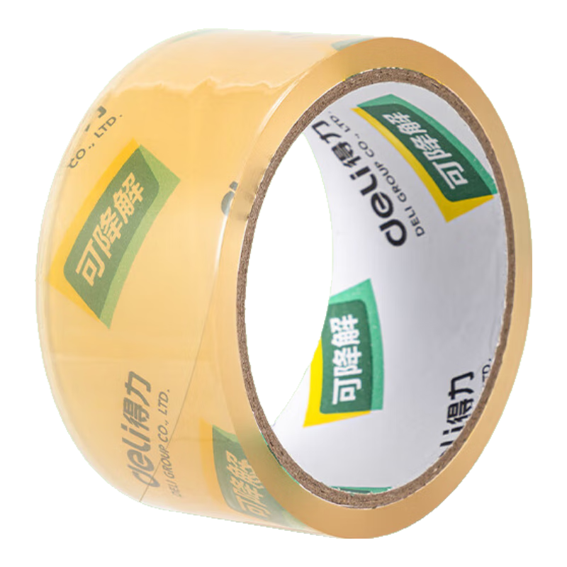 Deli Cellulose Film Packaging Tape, Green Environmentally Friendly, Biodegradable, Packaging Material, Easy to Tear, Packing Tape, 45mm*50y*50μm, 1 Roll, 30292