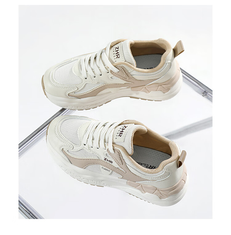 ZHR Casual Shoes for Women, Trendy Cool Lightweight Thick-Soled Sneakers, Comfortable Breathable Color-Block Women's Shoes CS58 White And Black Size 39 25