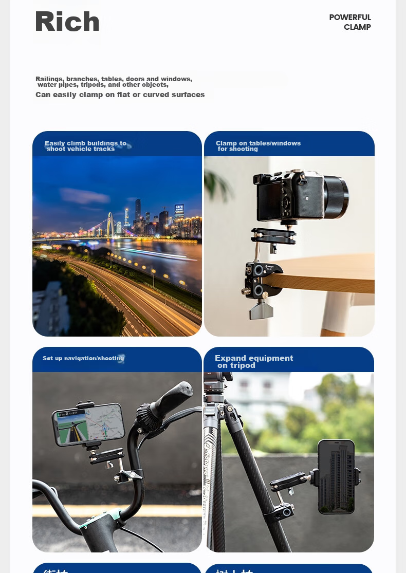 Fotopro MS-62 CNC Precision Machined Surface Anodized Multi-Expand Hole Photography Magic Clamp with Strong Grip 8