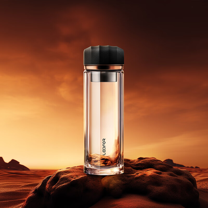 LEIDFOR G1 Double-Layer Glass Cup, Large Capacity Insulated Tea Mug for Men, Office Water Bottle, 400ml, Mid-Autumn Festival Gift