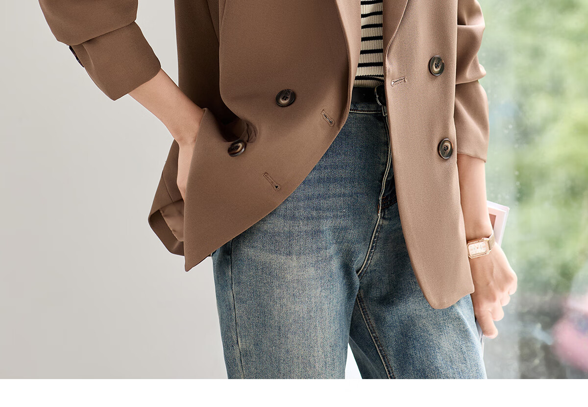Chushen Long-Sleeve Blazer for Women, Commuter Professional Casual Stylish Suit Jacket with Double Buttons S143U6001 11