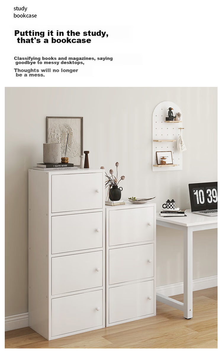 Yameile Floor-Standing Simple Bookshelf with Doors, Bedroom Study Balcony Bay Window Storage Cabinet, Three-Door 6