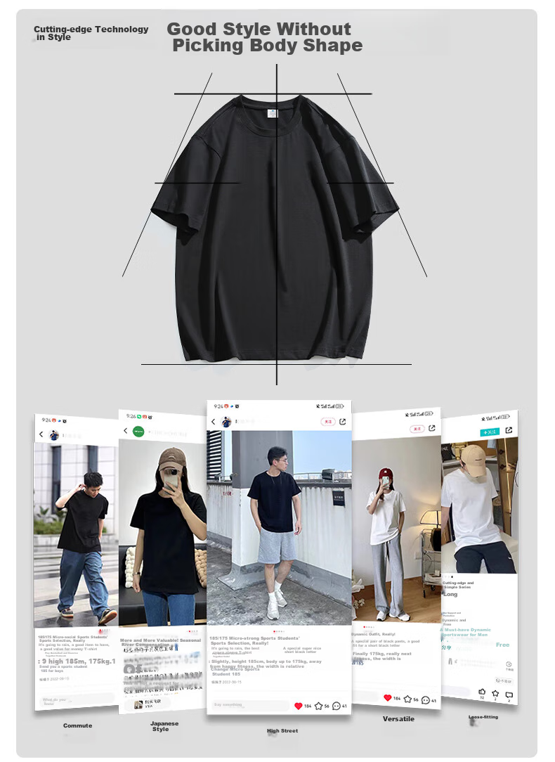 Foss Phil Short-Sleeve T-Shirt for Men And Women, Summer Couple's Heavyweight Solid Color Undershirt, Loose Pure Cotton Tee 234T001 Black S 4
