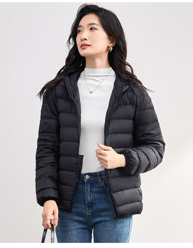 JEANSWEST 2025 Winter Hooded Lightweight Short Down Jacket White Duck Down Warm Comfortable Light Blue XL 15