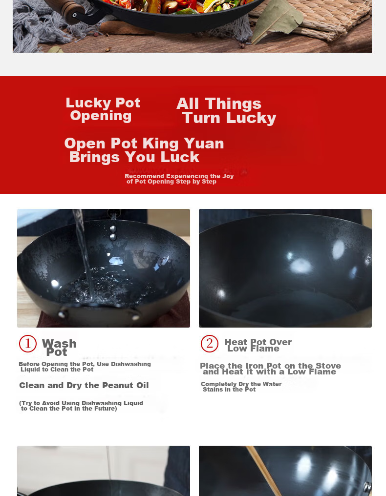 Wang Yuan Ji Cast Iron Frying Pan 36cm Non-Stick Nitride Iron Wok for Gas Stove Household Cooking 7