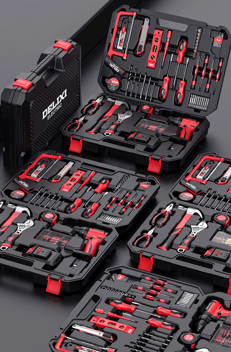 DELIXI ELECTRIC (DELIXI) Multi-Function Lithium Battery Drill Set, Household Toolbox, Hardware And Electrical Tools, Woodworking Special Repair Kit 10