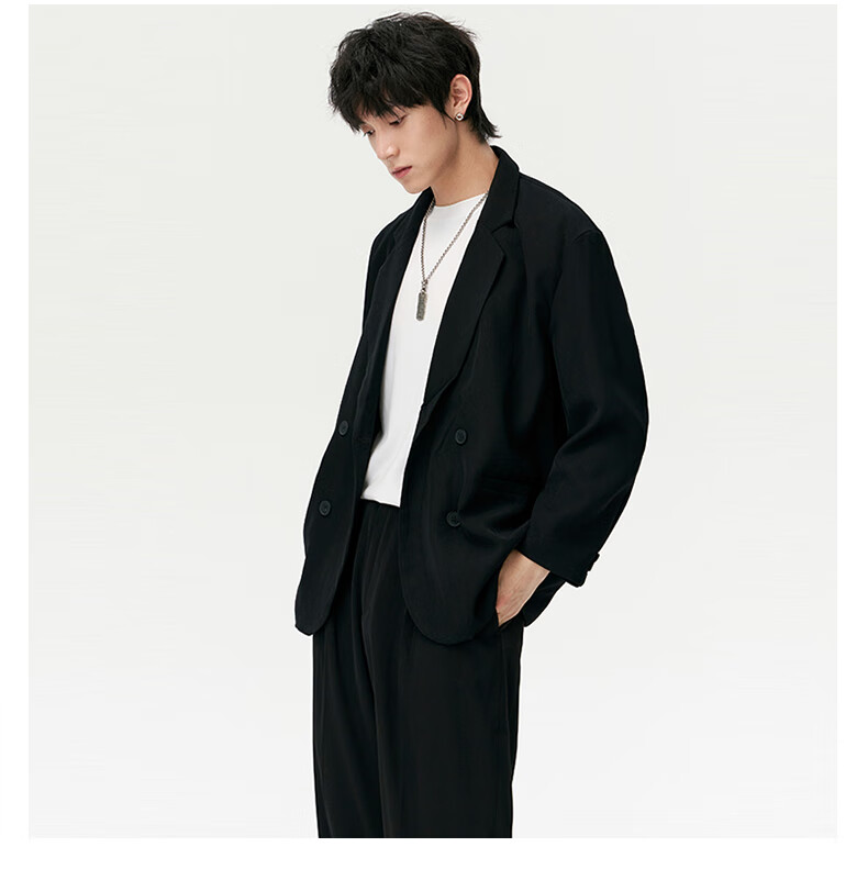 MMOPTOP Luxurious High-End Suit Jacket for Men, Spring And Autumn Trendy Cool Casual Blazer Top X233 Black 2XL 12