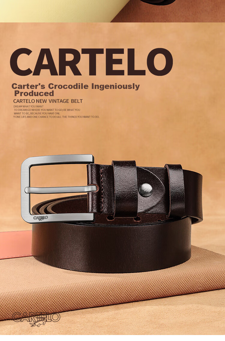 CARTELO Men's Leather Belt, Fashionable Vintage Top-Grain Cowhide Pin Buckle Waistband, Business Trouser Belt, Gift for Boyfriend 3