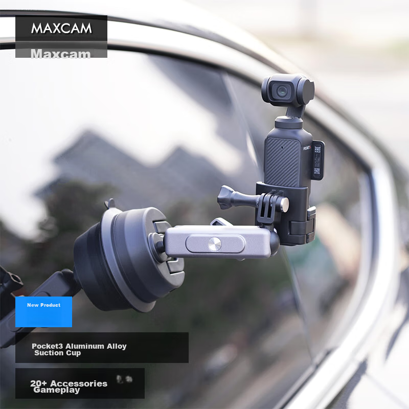 MAXCAM Suitable for DJI Osmo Pocket 4/3, Car Aluminum Alloy Suction Cup Glass Fixed Car Off-Road Bracket Accessory