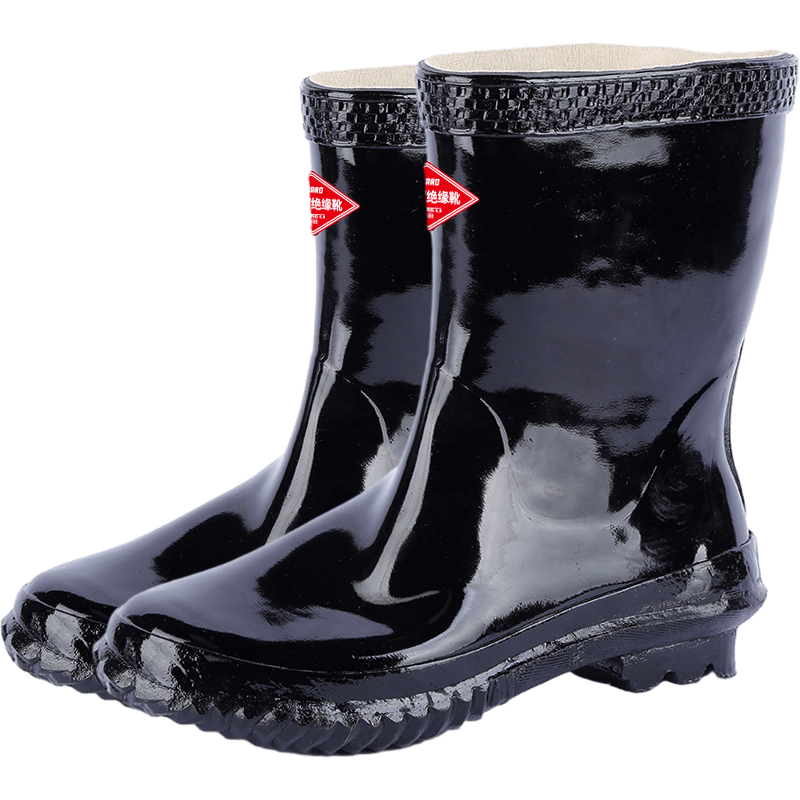 SHENGLI 20kv High-Voltage Insulation Boots, Mid-Calf Rain Boots, Rubber Electrical Work Protection, Black RB20KV, Size 40, 1 Pair