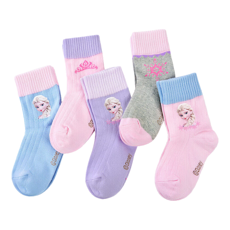 Disney Girls' Socks, Children's Mid-Calf Socks, Frozen Baby Student Autumn Winter Cotton Socks, Class A SP33098, Size 18-20