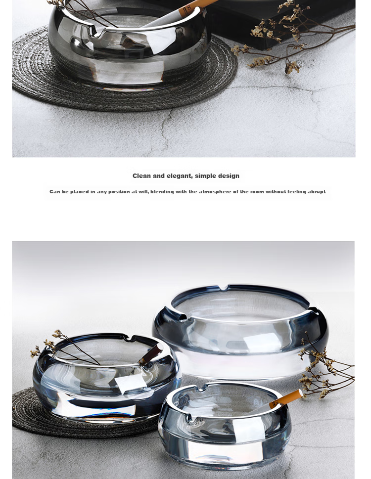 Gongxun Transparent Crystal Ashtray, Glass Luxury Office Hotel KTV Ashtray, Amber Ashtray 13cm 8