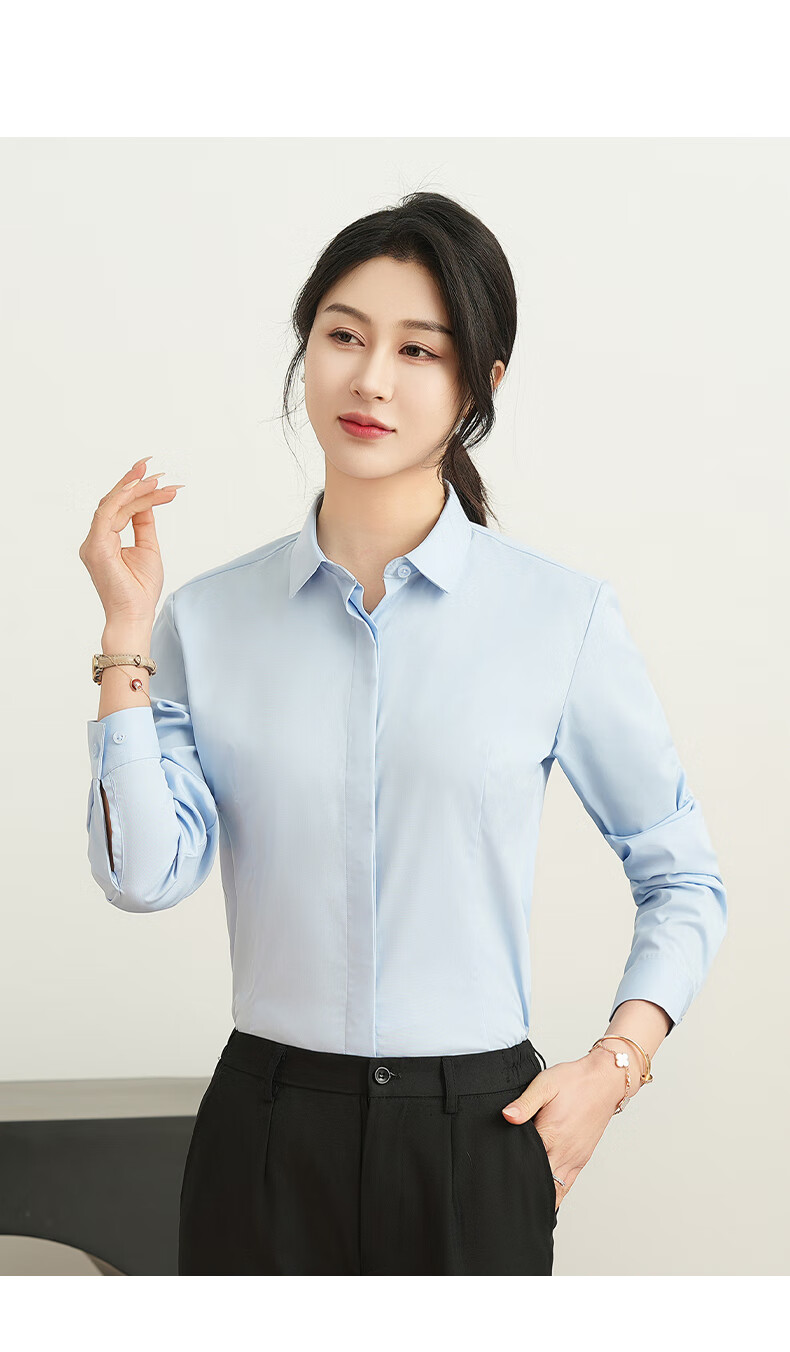 ROMON Long-Sleeve Shirt for Women, Business Casual Professional Formal Wear, Slim-Fit Slimming Work Uniform, Commuter White Blouse Women's Top 13