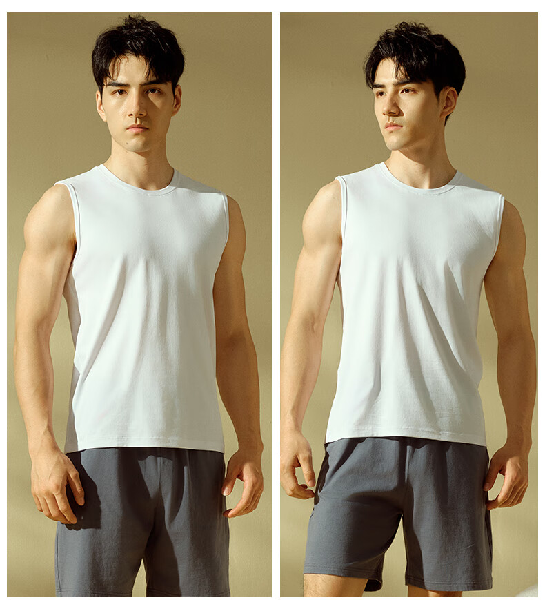 Yiershuang Premium 120-Count Long-Staple Cotton 100% Pure Cotton Men's Vest Sleeveless Wide Shoulder Base Shirt for Spring and Summer Home Wear 7