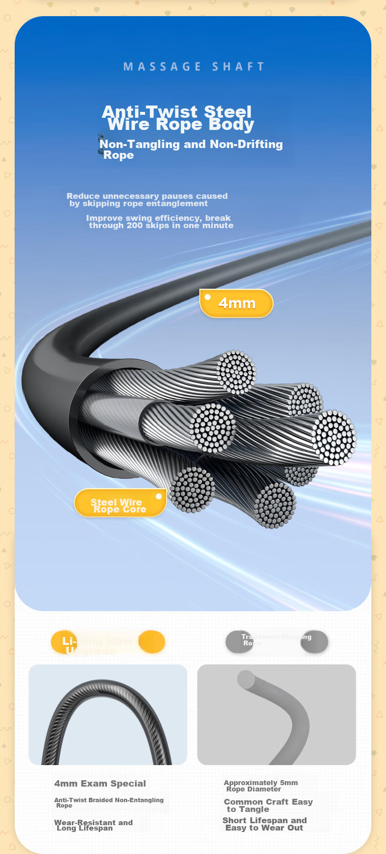 Li-Ning Counting Skipping Rope for Middle School Entrance Exam, Specialized for Elementary School Students, Children's Physical Education Test, Professional 4mm Steel Wire Speed Competitio 8