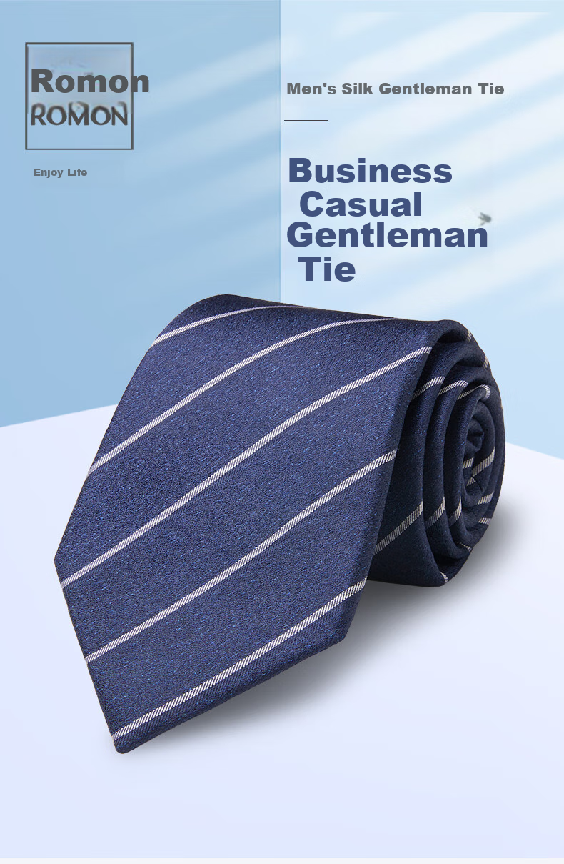Luomeng Silk Tie for Men, Business Formal Wear, Striped Versatile Style, Suitable for Interviews, Work, Weddings, 8cm Hand-Tied, Gift Box Packaging 1