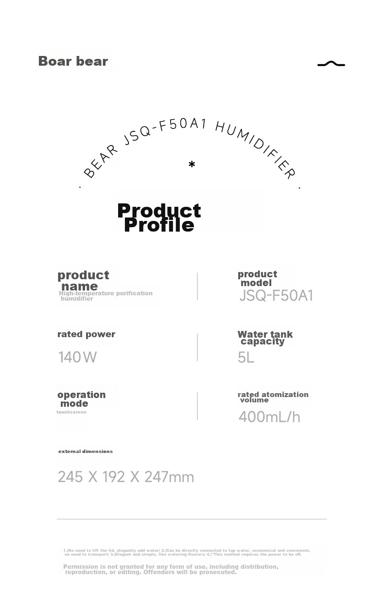 Bear [High-Temperature Sterilization] Humidifier, Home Bedroom Maternal And Infant Large Mist Air Humidifying Purifier, Office Desk Small Humidifier Aromatherapy Box JSQ-F50A1 14