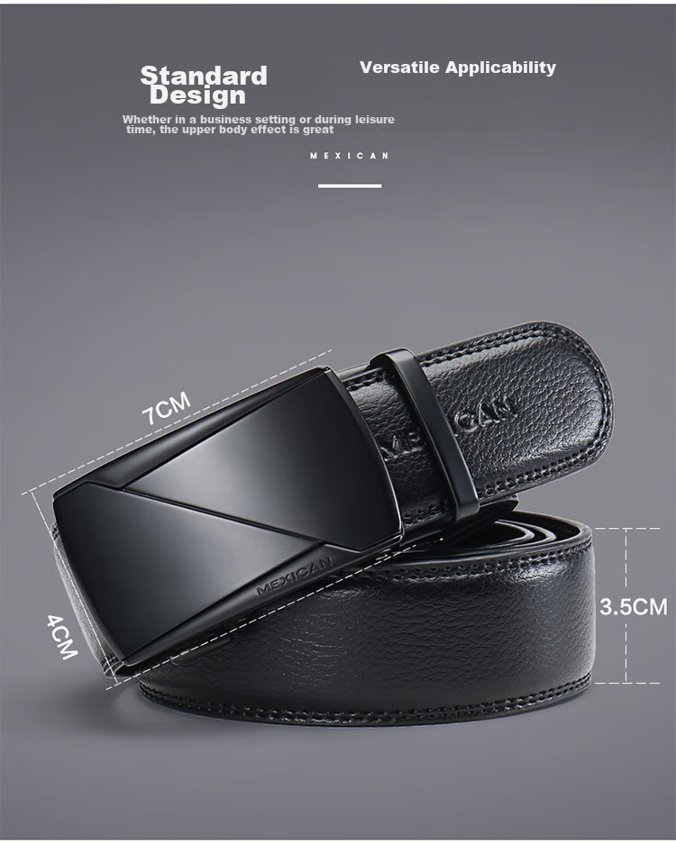 MEXICAN Leather Belt for Men, Cowhide Waistband, Business Casual Trouser Belt with Automatic Buckle, Birthday Gift 11