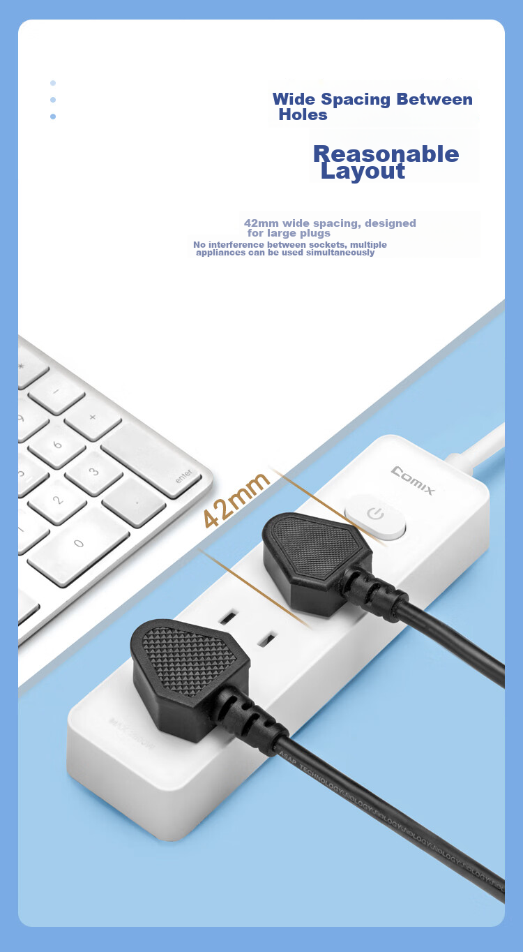 COMIX Power Strip/Extension Cord/Surge Protector with Independent Switches for Home Use, Children's Protection, 3 Outlets with Separate Control, 3 Meters Long, White, LCE-1528F 6