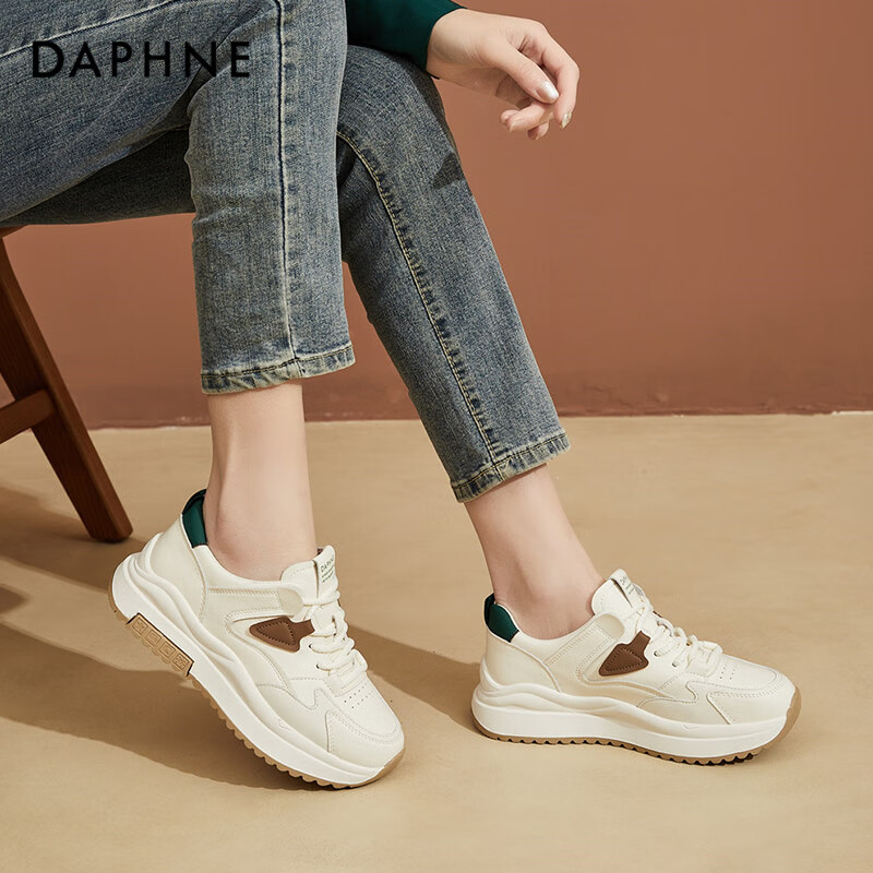 DAPHNE Women's Casual Sneakers, Thick-Soled Trendy Lightweight Comfortable Dad Shoes for Travel And Running, Beige Green, Size 40