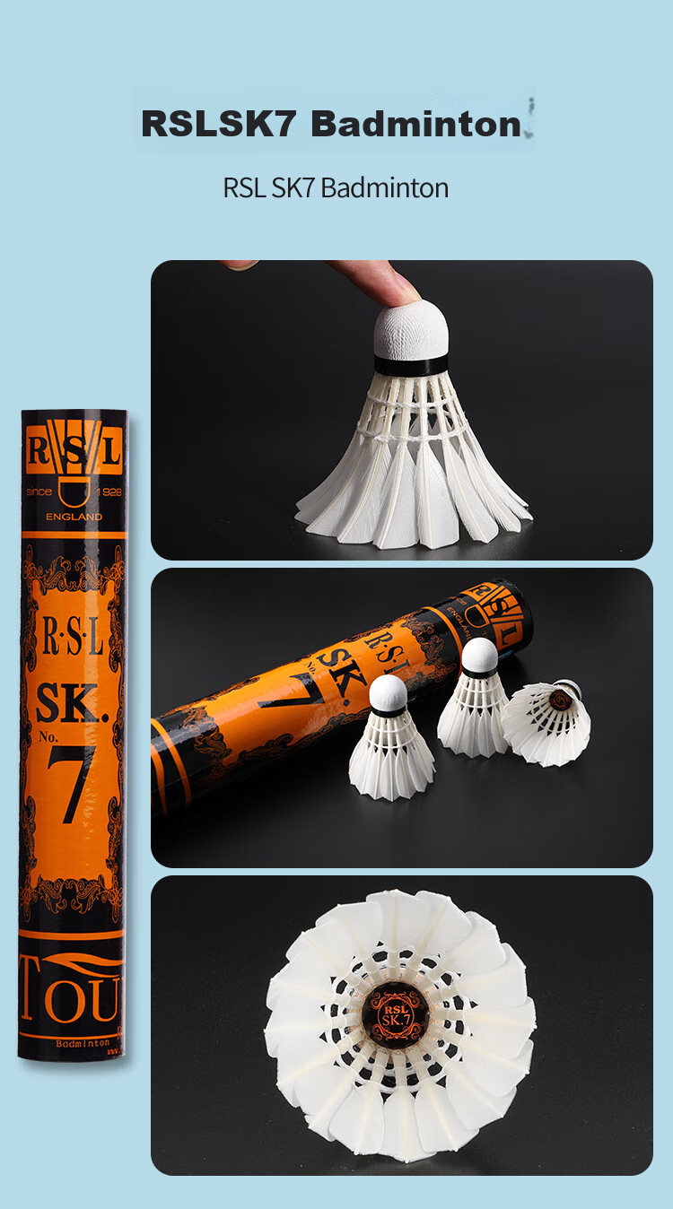 RSL Badminton Shuttlecocks, Duck Feather, 12 Per Tube, Durable, Stable Flight, for Competition And Training, SK.7 Size, 1 Tube 8