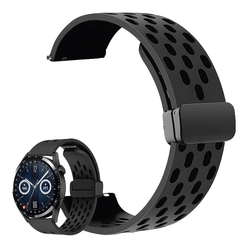 Mashi Compatible with Huawei Watch Bands for Watch5/4/3/GT7/GT6/5/gt4/3/Pro/Honor Magic2/OPPO, Silicone Hollow Breathable Magnetic Strap for Autumn And Winter