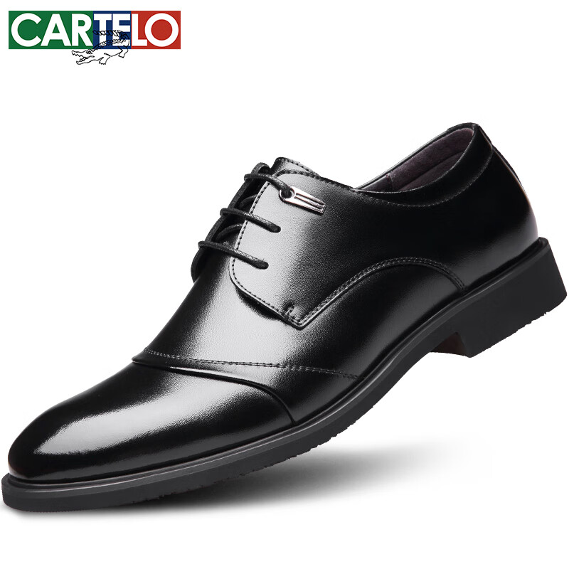 CARTELO Leather Shoes for Men, Business Cowhide Formal Shoes, Height-Increasing Men's Shoes, Autumn And Winter Warm Footwear, 2513 Black Height-Increasing Style, Size 41