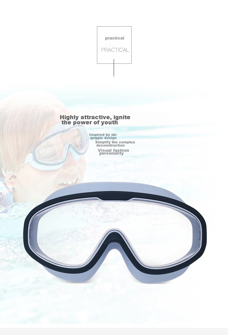 BALNEAIRE High-End Fashion Waterproof Goggles for Men, Women And Children, Large Frame Anti-Fog HD Swimming Training Goggles, Pink 8