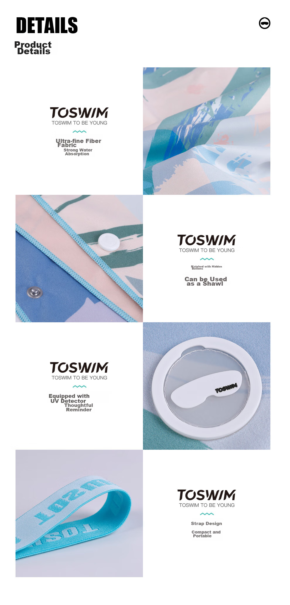 TOSWIM Quick-Drying Bath Towel, Swimming Towel, Sports Absorbent Towel, Travel Towel, Fast-Drying Beach Towel, Chunri Xiegu 8