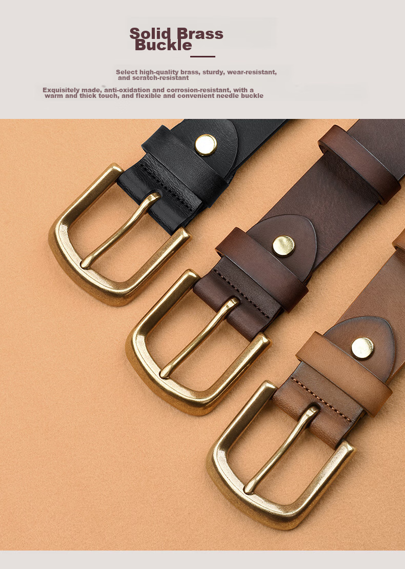 JEEP SPIRIT Men's Genuine Leather Belt with Pin Buckle, Business Style Vintage Belt, Birthday Gift Box for Boyfriend Or Husband 8