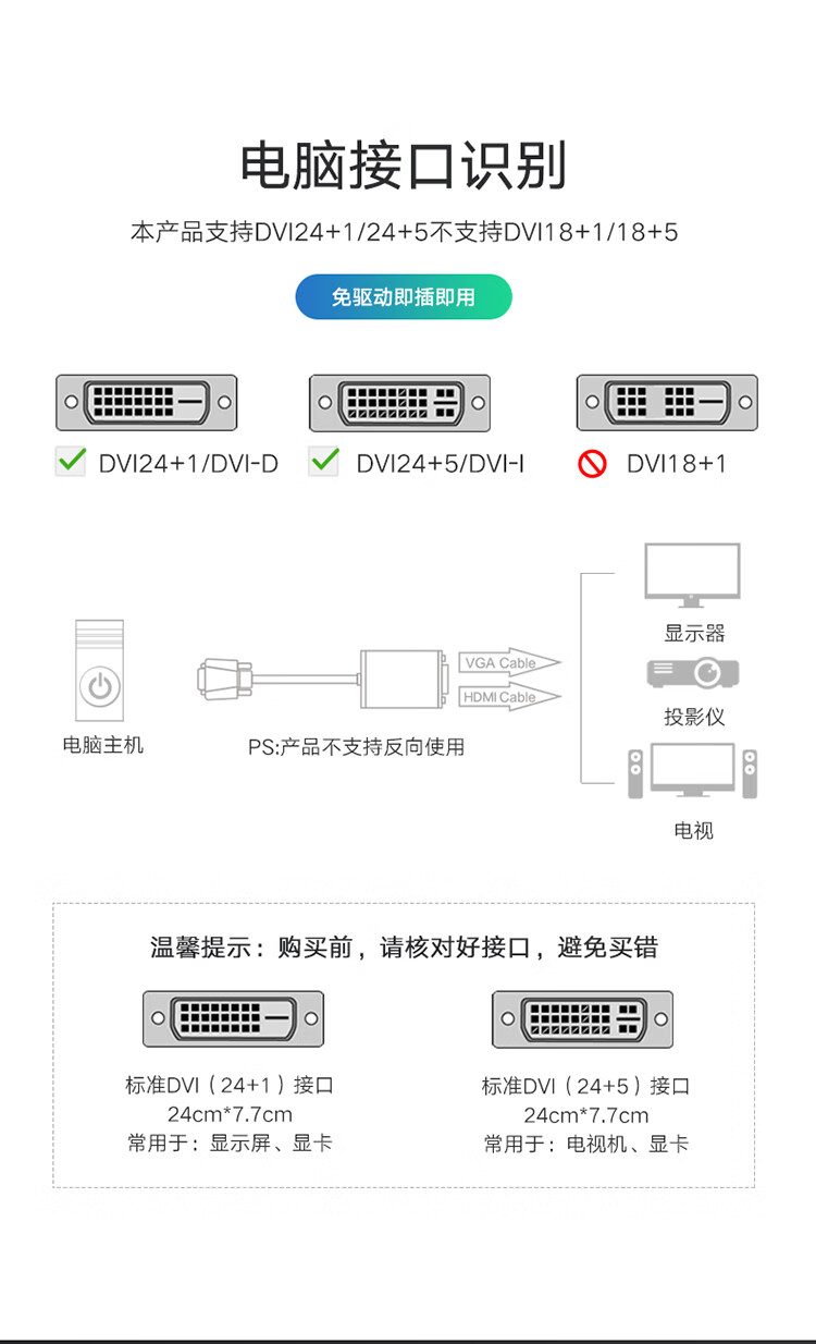 BIAZE DVI to HDMI + VGA Converter, One-To Splitter (Same Display), One-To HD Extension Splitter, One-In Two-Out, for Connecting PC to TV Or Projector 6