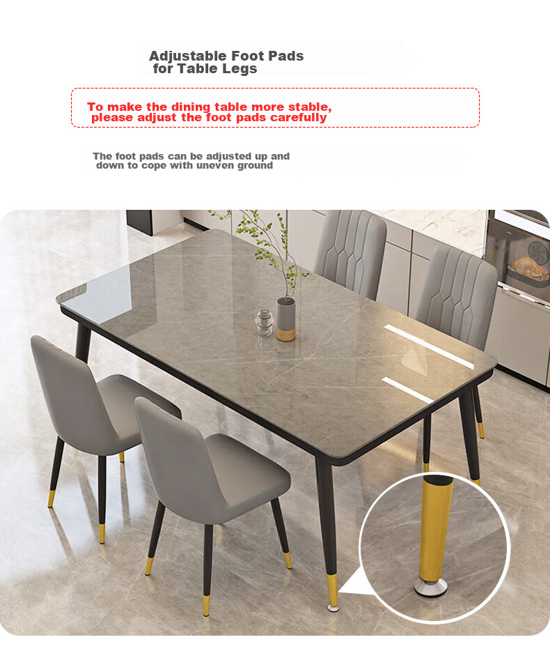 Fanshe Dining Table Set for Home Use, Suitable for 4-6 People, Rock Slab Pattern Glass Table with Chairs for Small Apartments 15
